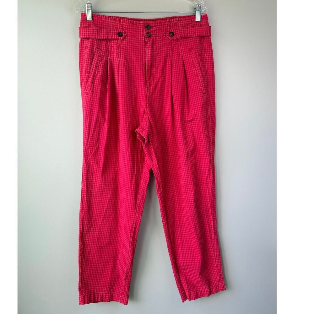 Sundance Size 10 Vie De Reve Gingham Plaid Pleated Pants Pink